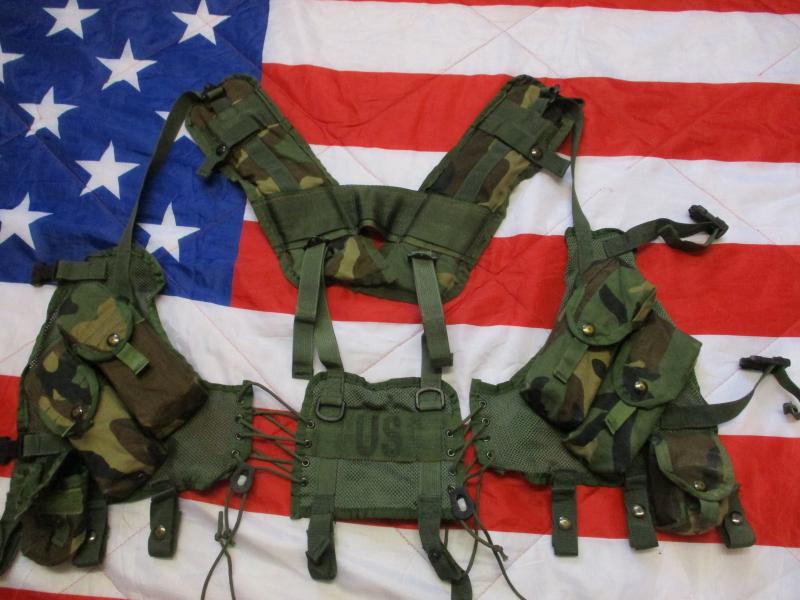 US ARMY / USSF / USMC ISSUE LBE LBV AIRBORNE WEBBING YOKE HARNESS load bearing vest WOODLAND CAMO