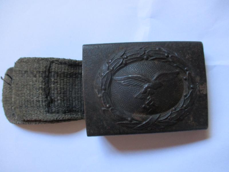 Very RARE WW2 GERMAN LUFTWAFFE tropical BLUE WEBBING TAB BELT BUCKLE