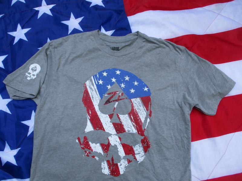 ZERO FOXTROT USA American flag stars & stripes skull T SHIRT grey LARGE new