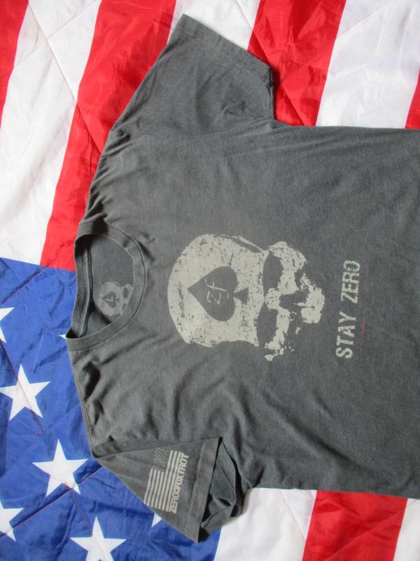 ZERO FOXTROT USA skull LOGO T SHIRT wash in commie blood STEEL GREY LARGE