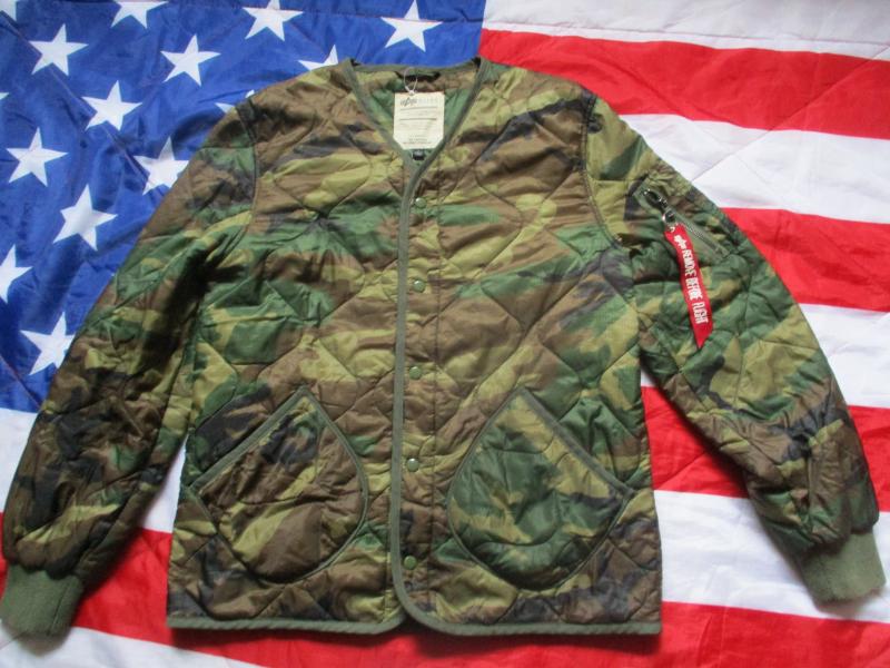 Alpha Industries USA US ARMY M65 / MA1 style COAT woobie LINER WOODLAND CAMO L