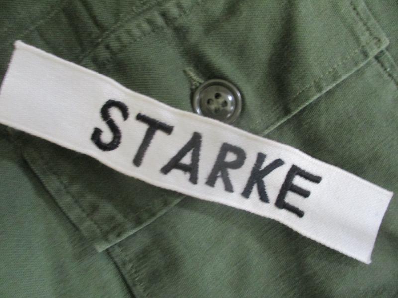 GENUINE M51 UNIFORM early VIETNAM WAR US ARMY white name TAPE badge STARKE