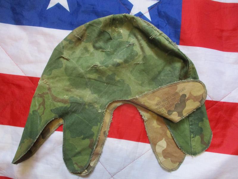 GENUINE 1973 US ARMY USMC issue Vietnam war m1 helmet cover Mitchell leaf camo
