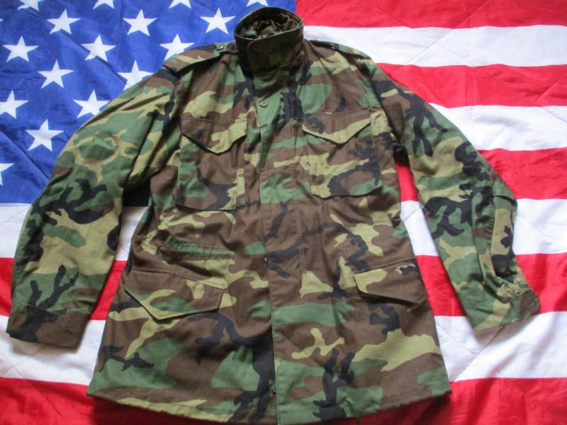 GENUINE ALPHA industries US ARMY USA Issue WOODLAND CAMO M65 COAT COMBAT JACKET medium long - large