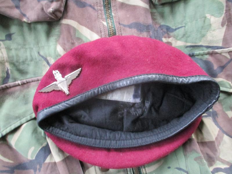 genuine PARACHUTE REGIMENT AIRBORNE MAROON BERET leather band SHAPED used 58cm M