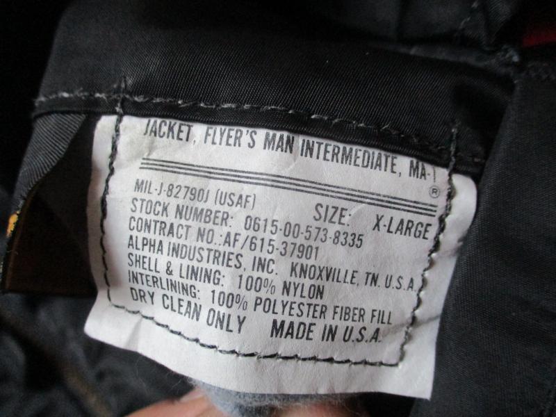REAL ORIGINAL ALPHA INDUSTRIES USA MA1 bomber pilot JACKET COAT black XL