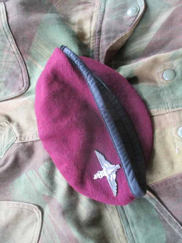 genuine PARACHUTE REGIMENT AIRBORNE MAROON BERET leather band SHAPED used 56cm
