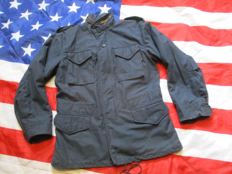 GENUINE alpha industries USA US ARMY M65 COAT COMBAT jacket DARK NAVY BLUE Small Regular- Medium