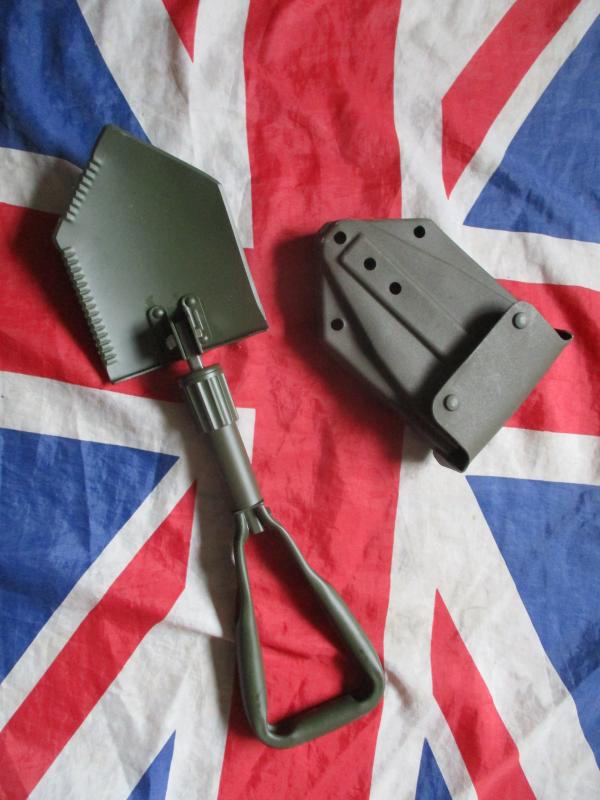 BRITISH ARMY ISSUE 3 way folding SPADE ENTRENCHING TOOL & CASE