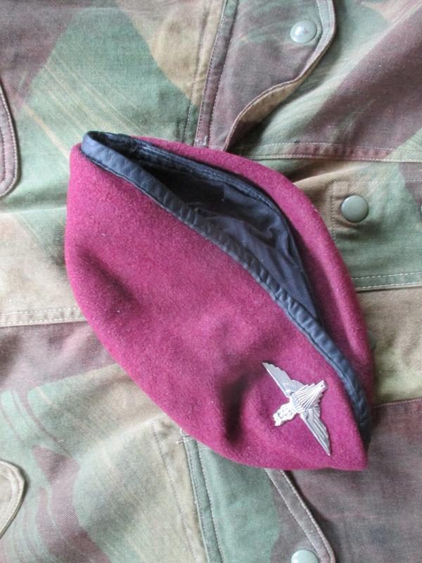 genuine PARACHUTE REGIMENT AIRBORNE MAROON BERET leather band SHAPED used 57cm M