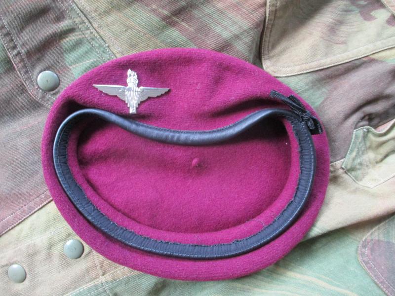 genuine PARACHUTE REGIMENT AIRBORNE MAROON BERET leather band SHAPED used 58cm M