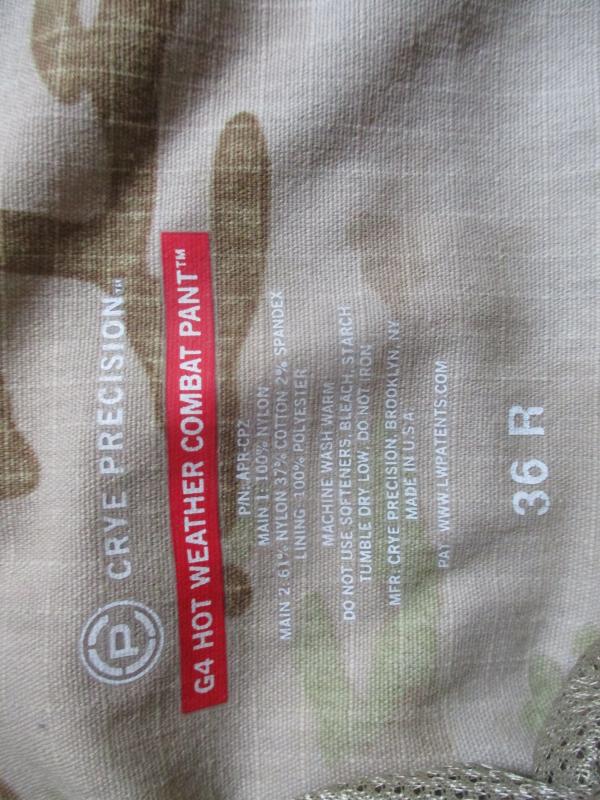 REAL GEN 4 G4 CRYE PRECISION arid multicam DESERT combat PANT TROUSERS 36R / 38