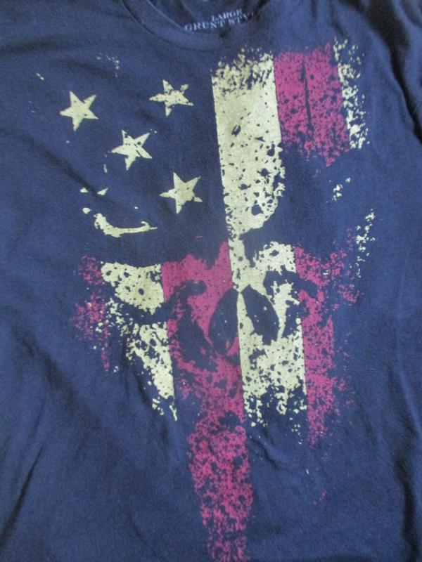 real GRUNT STYLE usa AMERICAN FALG SKULL military gear T SHIRT large