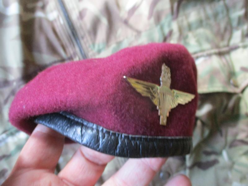 genuine PARACHUTE REGIMENT AIRBORNE MAROON BERET leather band SHAPED used 56cm M
